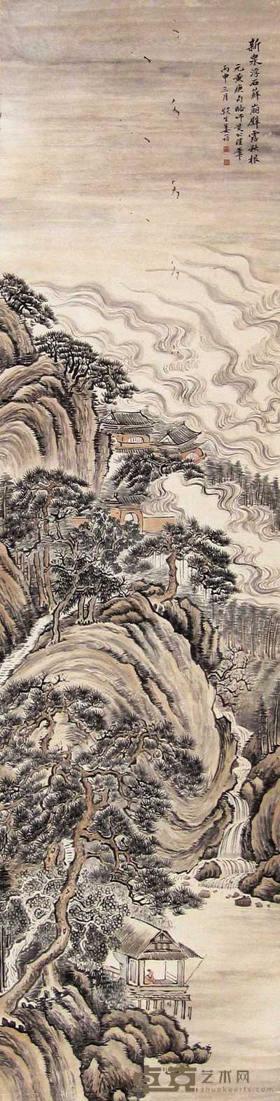 姜筠 丙申(1896年)作 山水 立轴 165×42cm